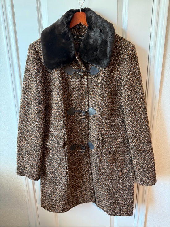Donatella Jackets & Blazers - ⚡️Donatella Tweed Toggle Coat with Faux Fur Collar - Brown